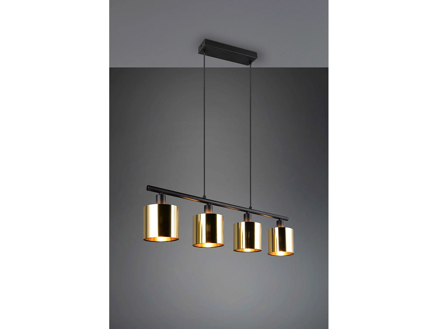 Lampada a sospensione 4 diffusori, metallo, nero e oro, L 75 cm, Jason