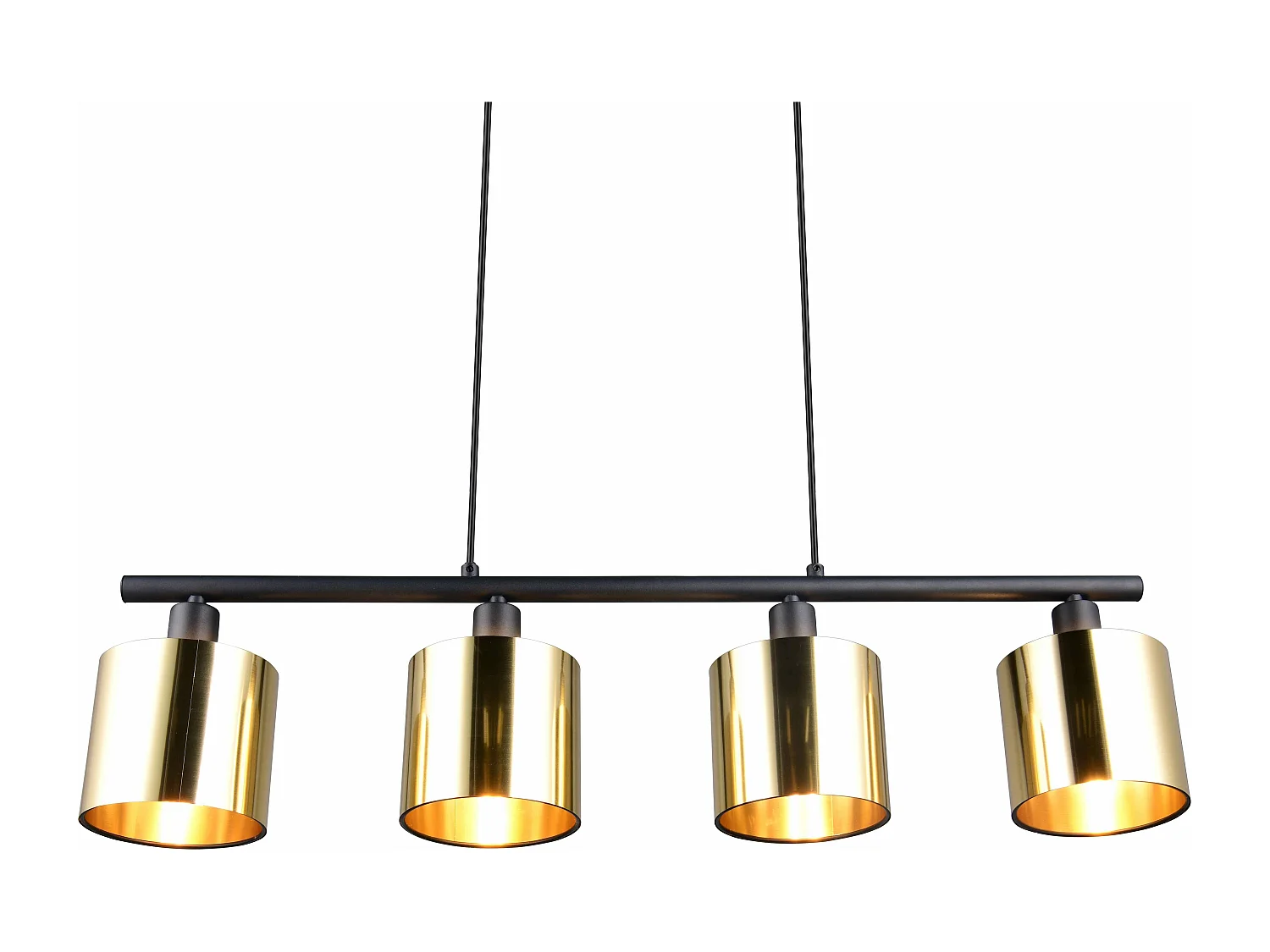 Lampada a sospensione 4 diffusori, metallo, nero e oro, L 75 cm, Jason