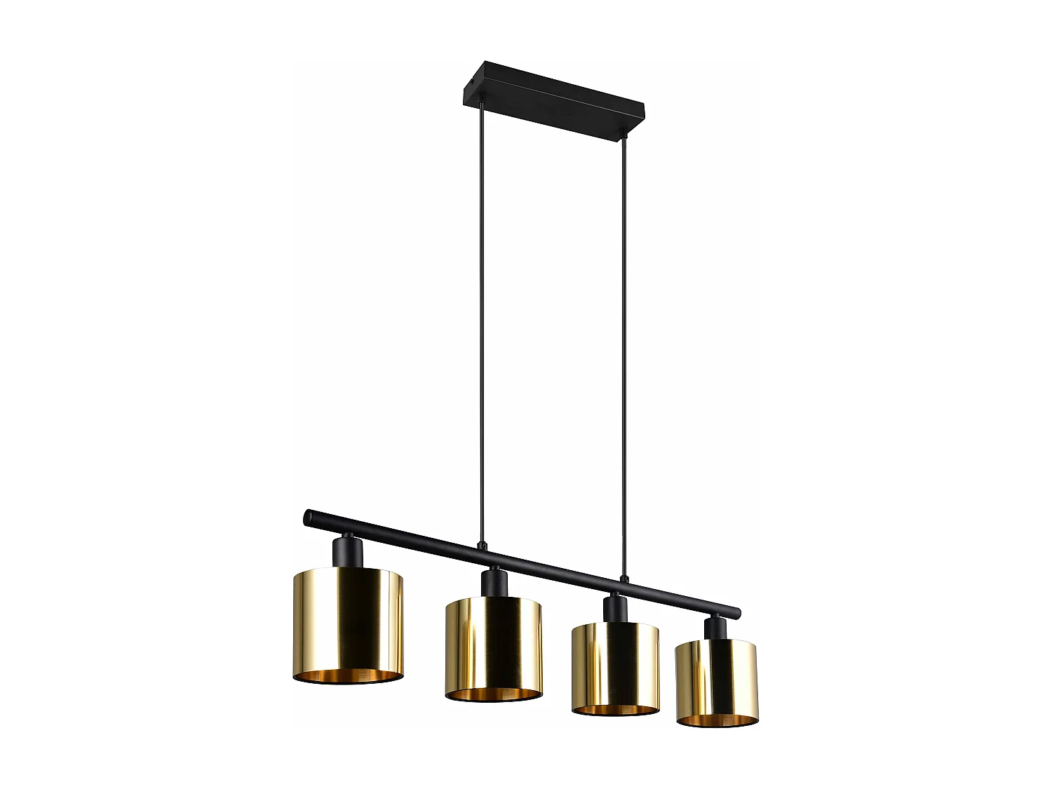 Lampada a sospensione 4 diffusori, metallo, nero e oro, L 75 cm, Jason