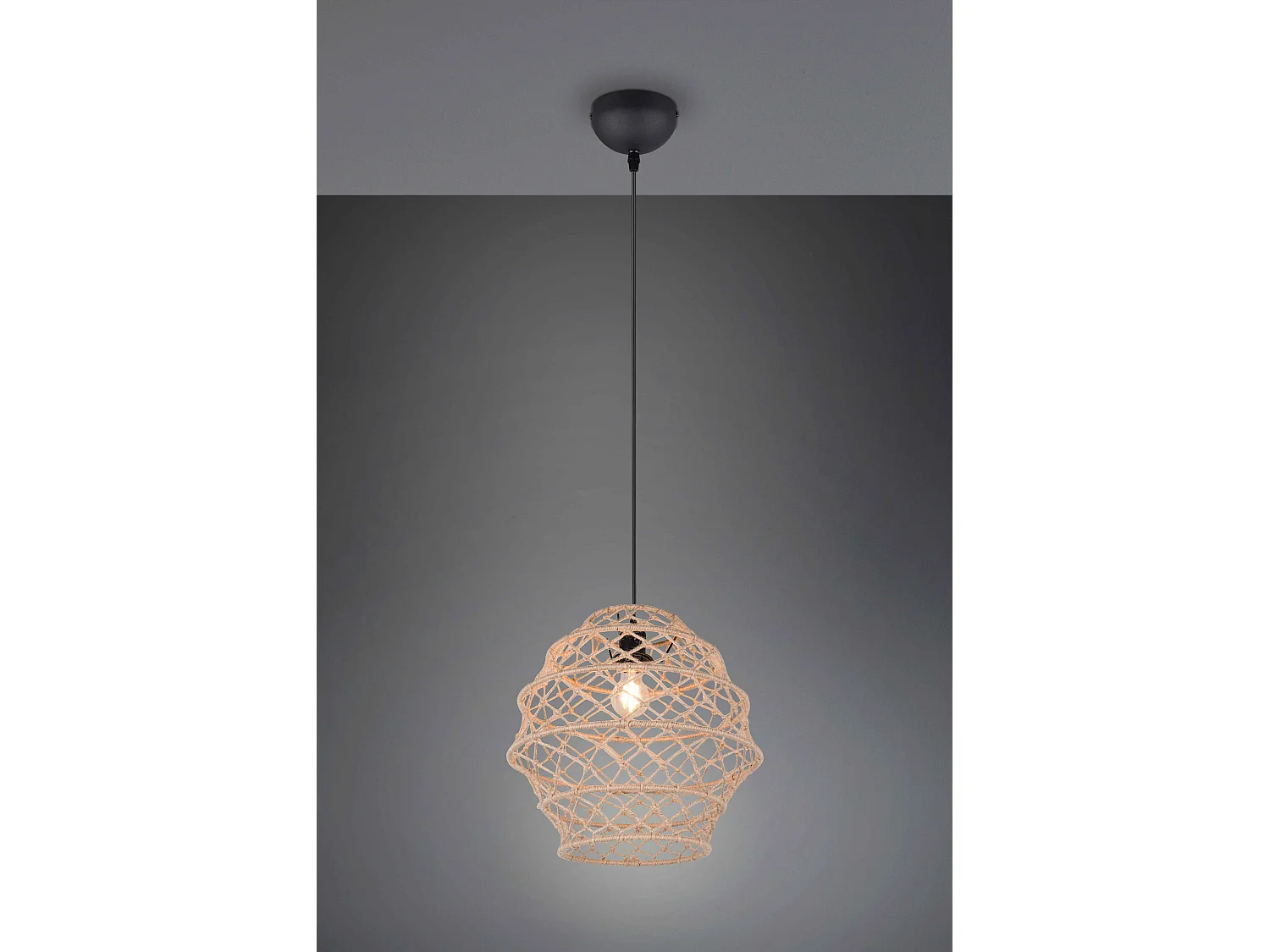 Lampada a sospensione, canapa e metallo, naturale e nero, D 39 cm, Hive