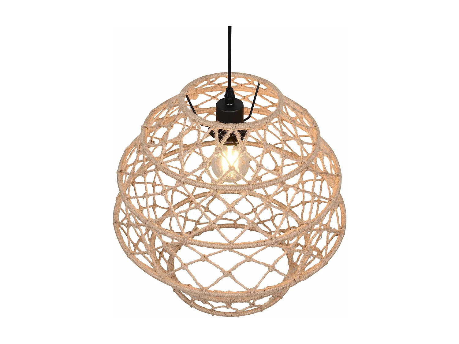 Lampada a sospensione, canapa e metallo, naturale e nero, D 39 cm, Hive