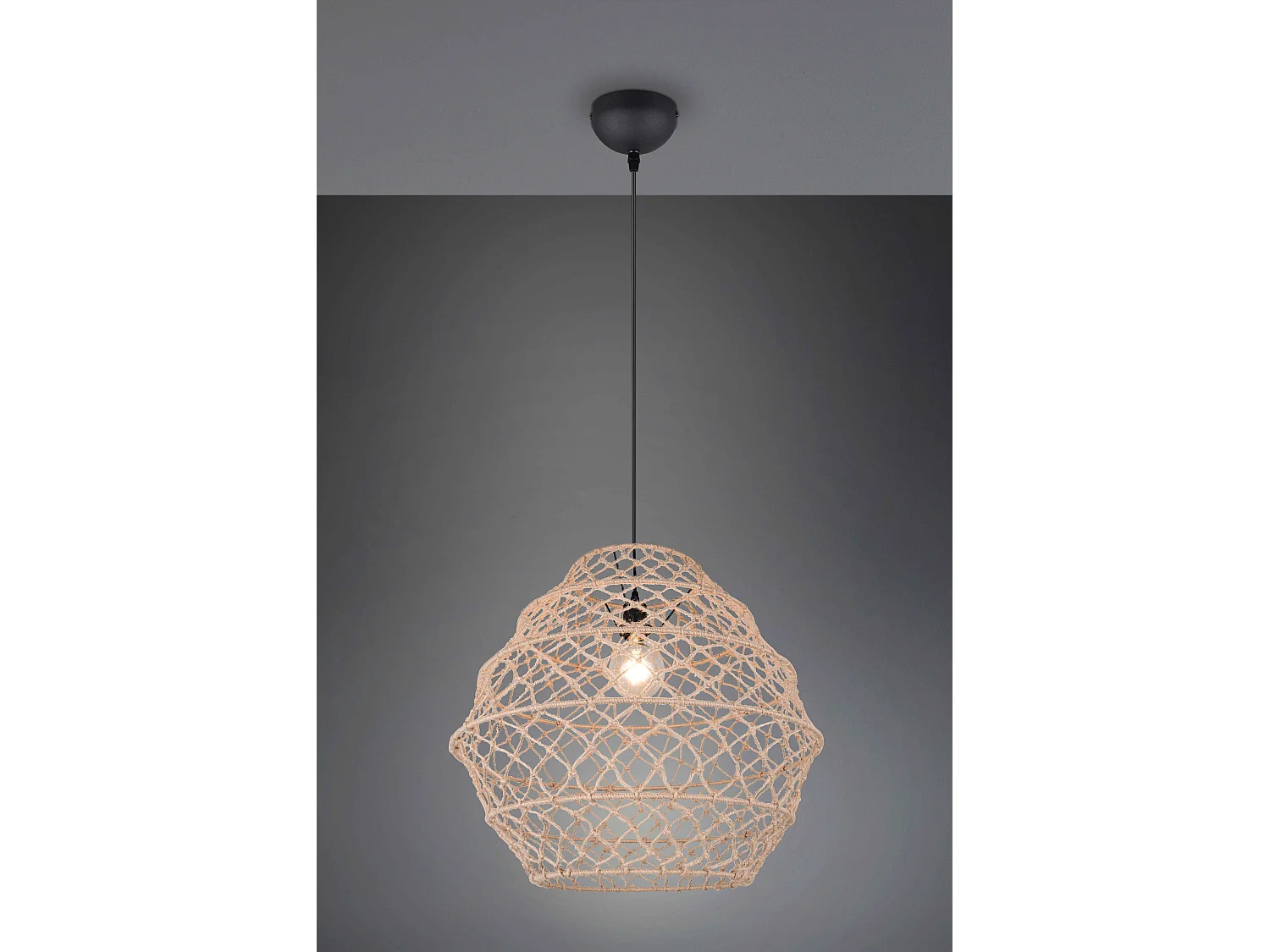 Lampada a sospensione, canapa e metallo, naturale e nero, D 60 cm, Hive