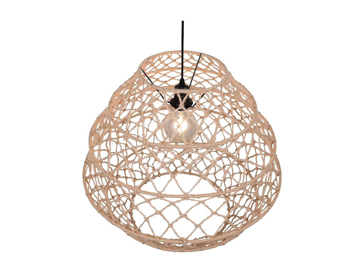 Lampada a sospensione, canapa e metallo, naturale e nero, D 60 cm, Hive