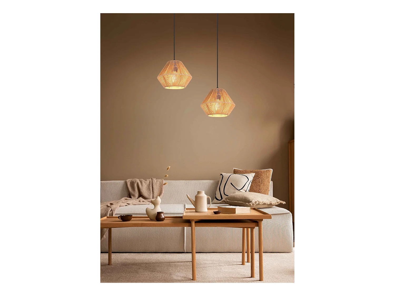 Lampada a sospensione, fibre naturali, D 20 cm, Lucille