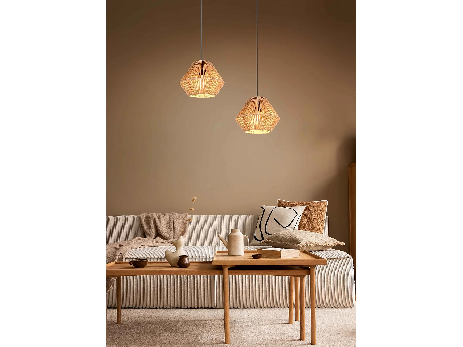 Lampada a sospensione, fibre naturali, D 20 cm, Lucille