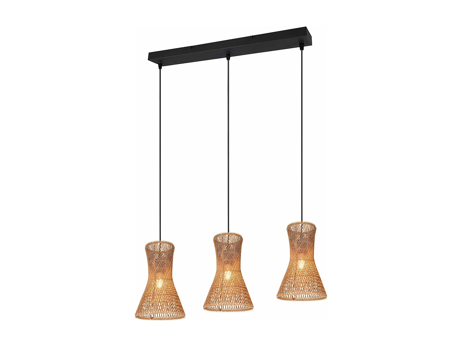 Lampada a sospensione 3 diffusori, fibre naturali, L 75 cm, Bijou