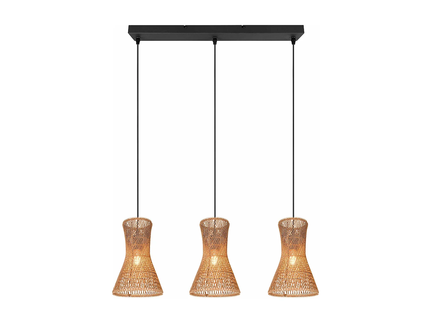 Lampada a sospensione 3 diffusori, fibre naturali, L 75 cm, Bijou