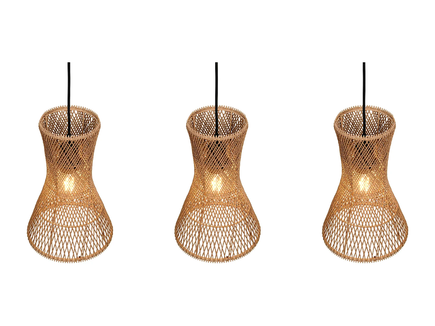 Lampada a sospensione 3 diffusori, fibre naturali, L 75 cm, Bijou