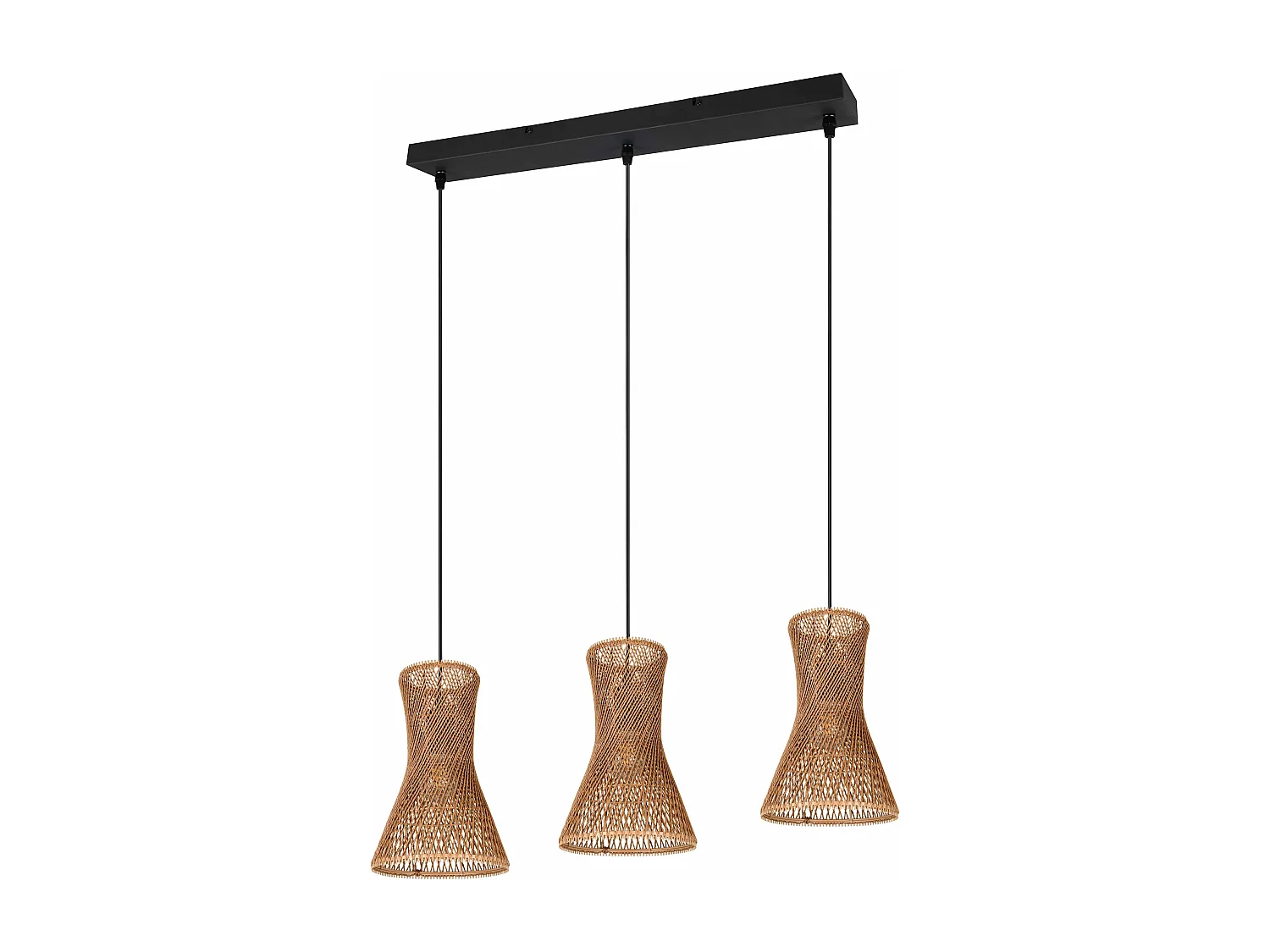 Lampada a sospensione 3 diffusori, fibre naturali, L 75 cm, Bijou