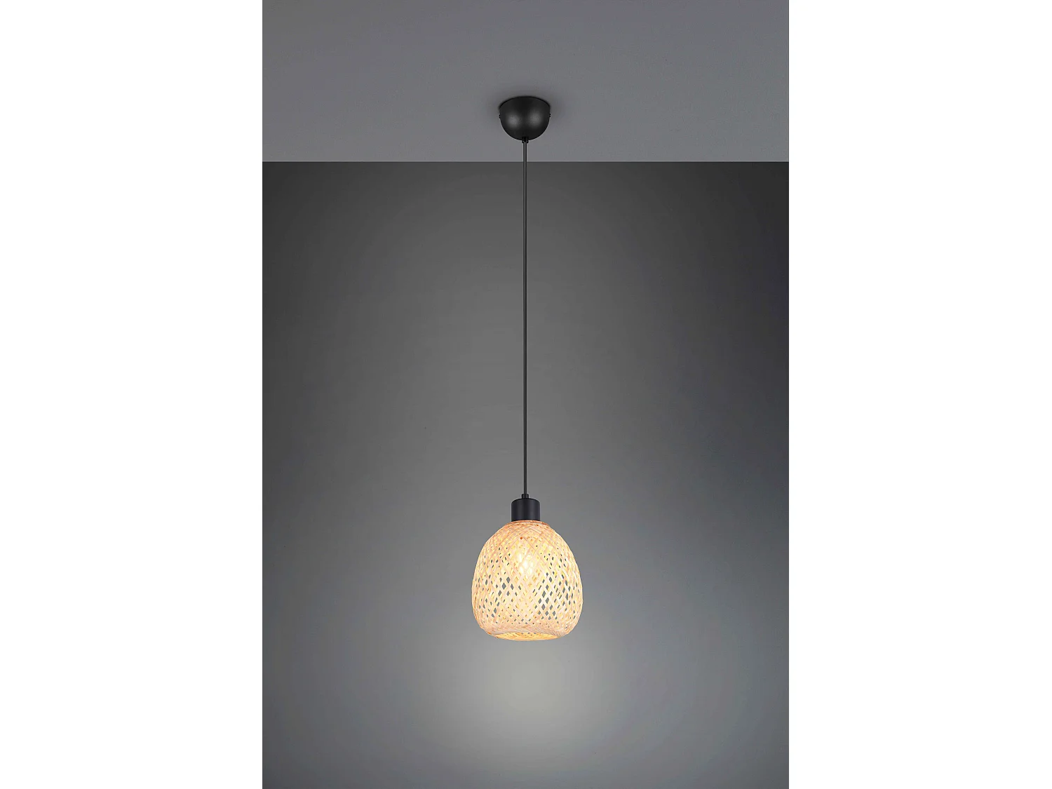 Lampada a sospensione, bambù e metallo nero, D 18 cm, Amelie