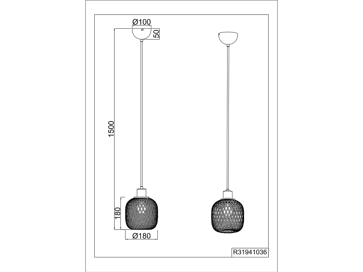 Lampada a sospensione, bambù e metallo nero, D 18 cm, Amelie