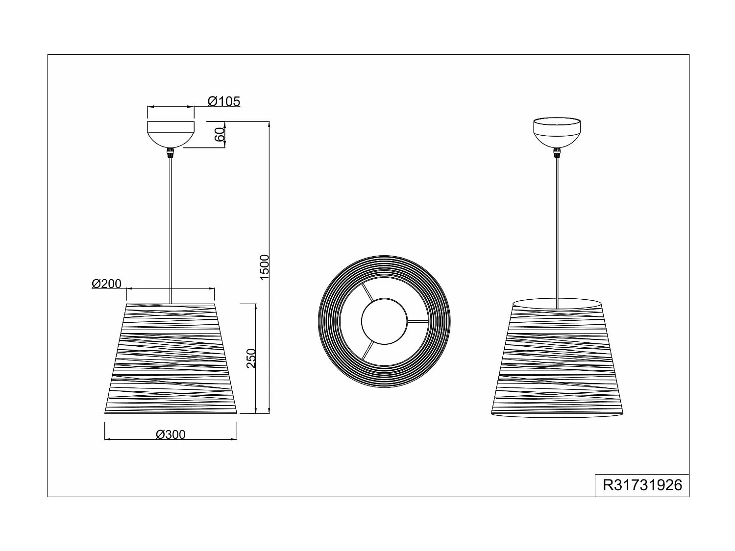 Lampada a sospensione, fibre naturali, 3 tonalità, D 25 cm, Joeline