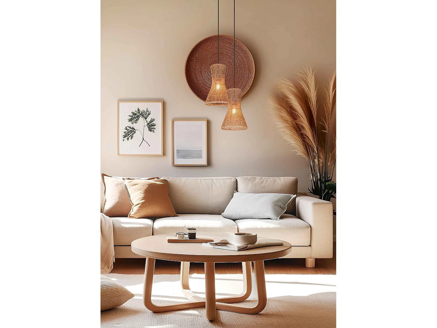 Lampada a sospensione, fibre naturali, D 20 cm, Bijou