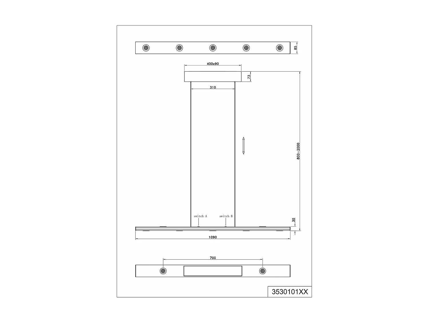Lampada a sospensione LED bi-emissione, metallo, acciaio, L110 cm, Graham