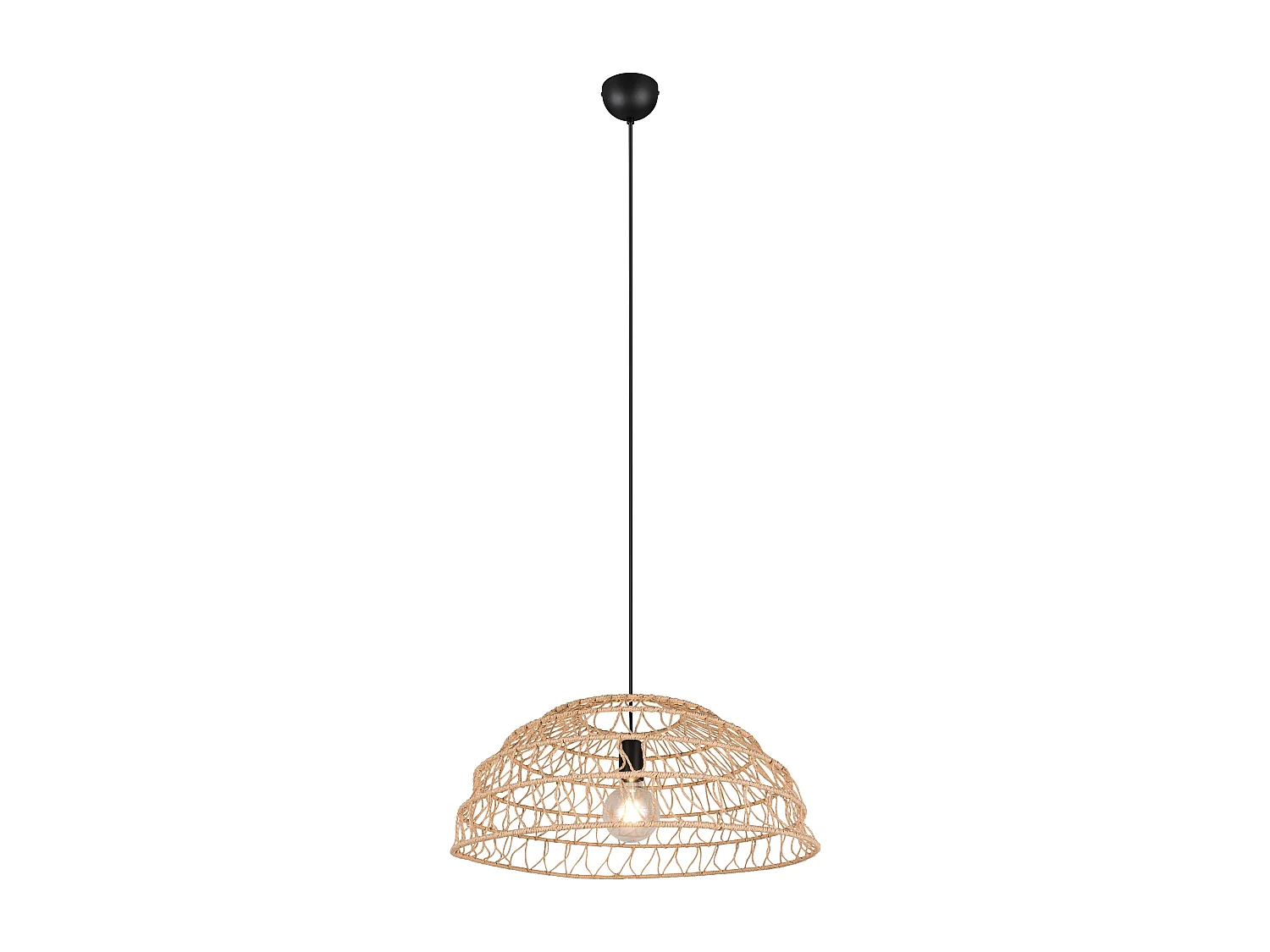 Lampada a sospensione, fibre naturali e metallo nero, D 60 cm, Paulette