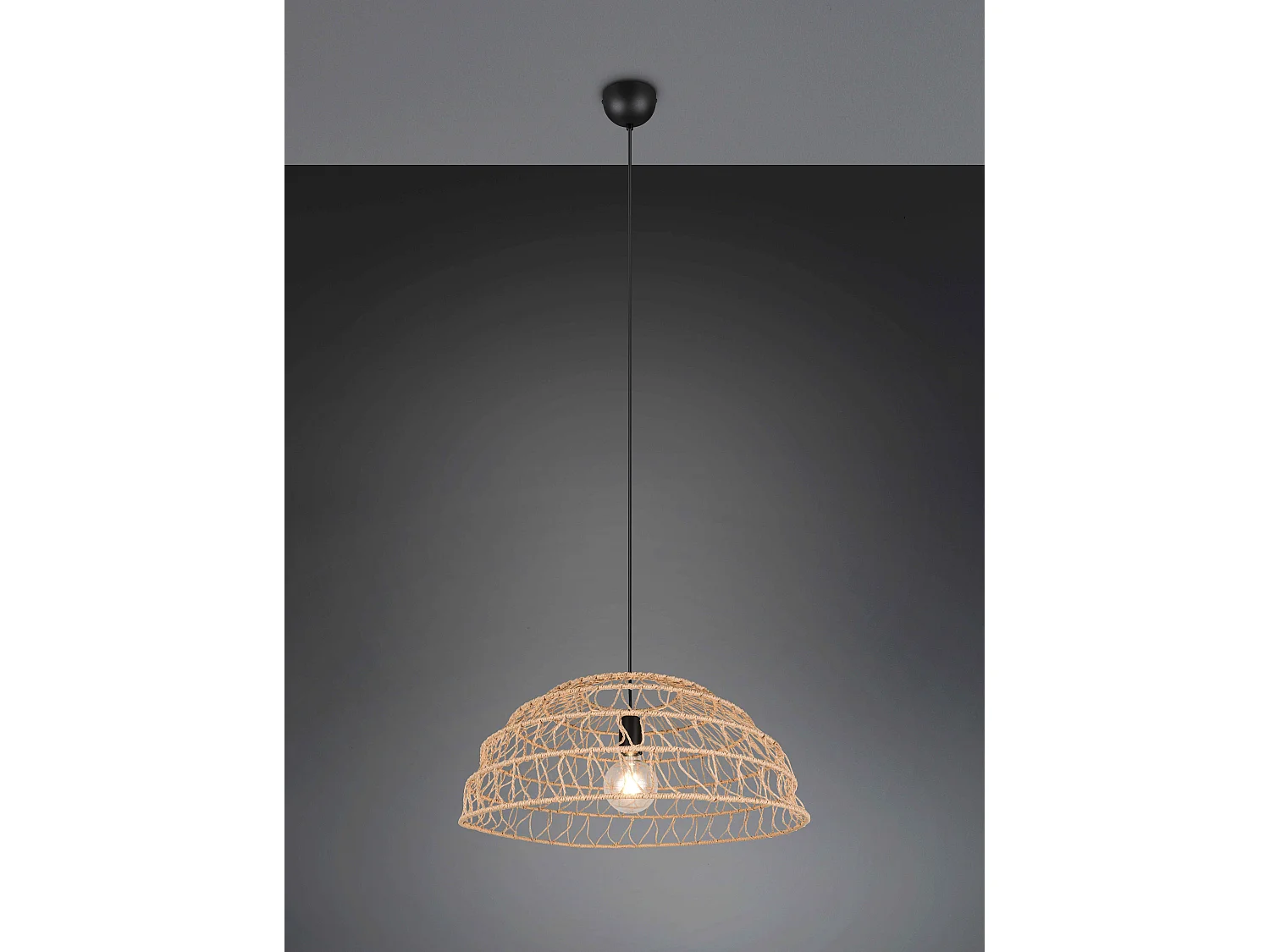 Lampada a sospensione, fibre naturali e metallo nero, D 60 cm, Paulette