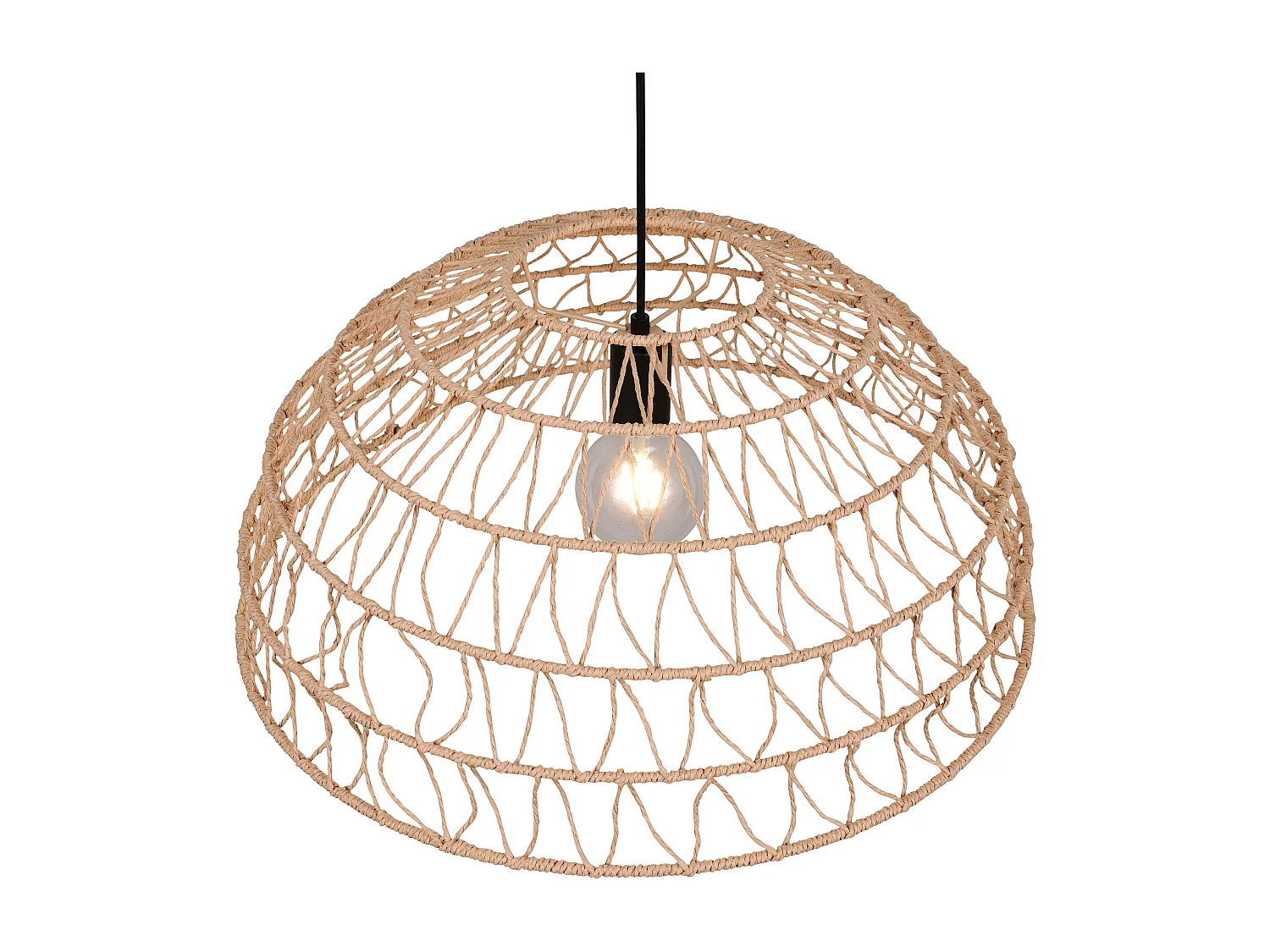 Lampada a sospensione, fibre naturali e metallo nero, D 60 cm, Paulette