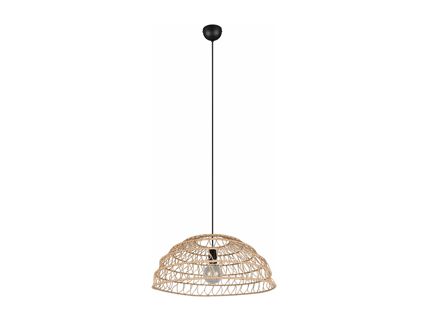 Lampada a sospensione, fibre naturali e metallo nero, D 60 cm, Paulette