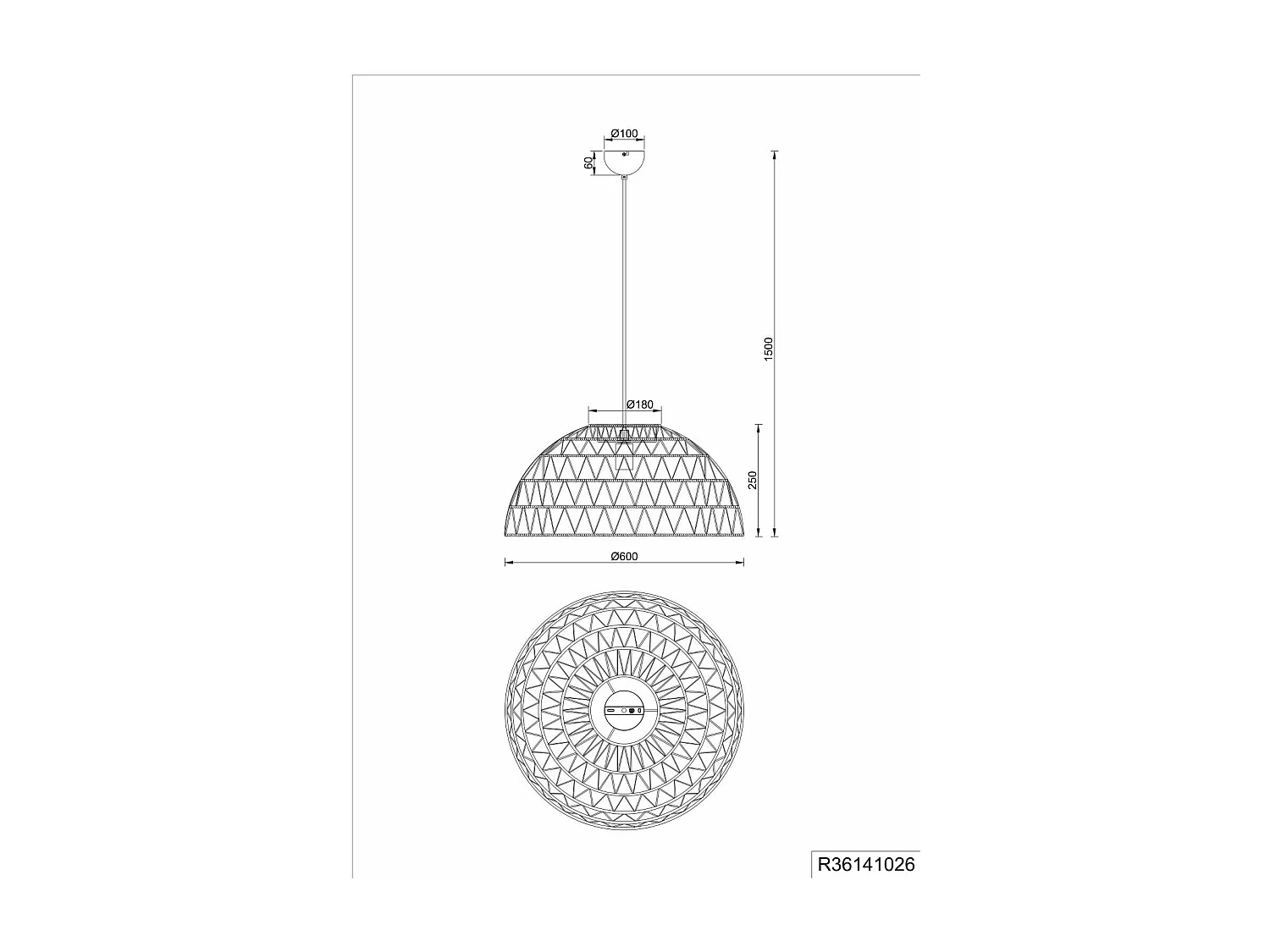 Lampada a sospensione, fibre naturali e metallo nero, D 60 cm, Paulette