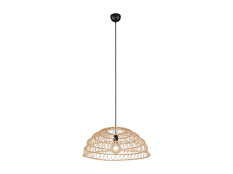 Lampada a sospensione, fibre naturali e metallo nero, D 60 cm, Paulette
