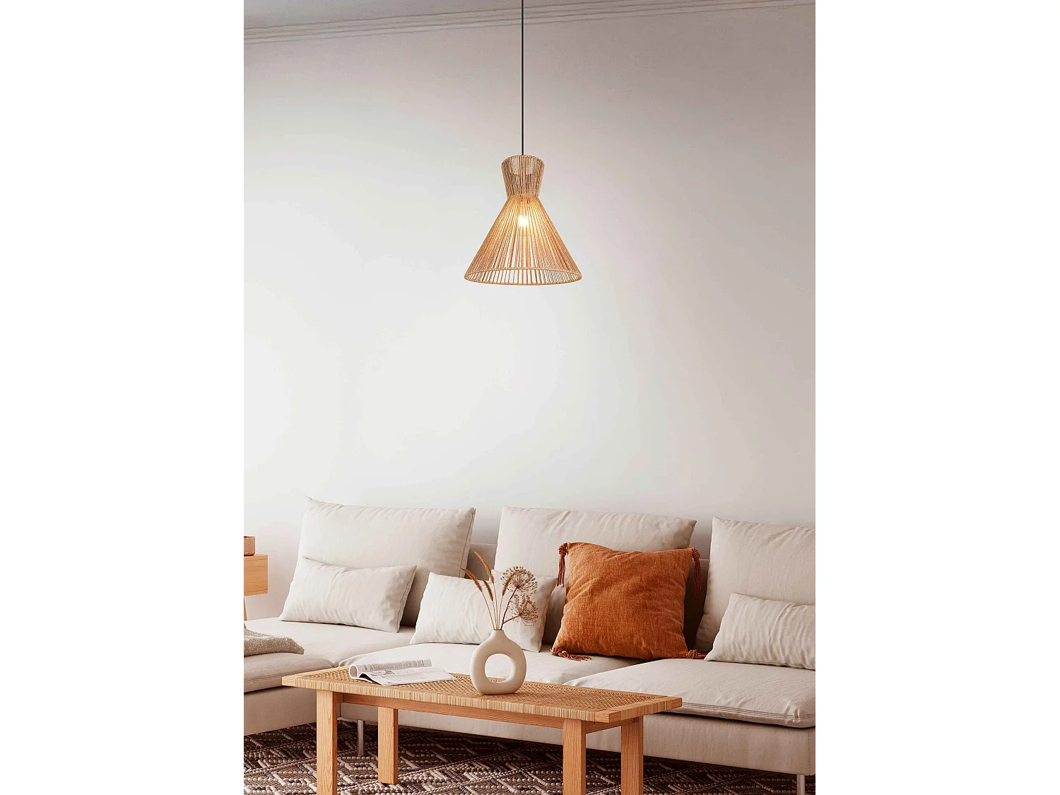 Lampada a sospensione, fibre naturali, D 35 cm, Rosalie