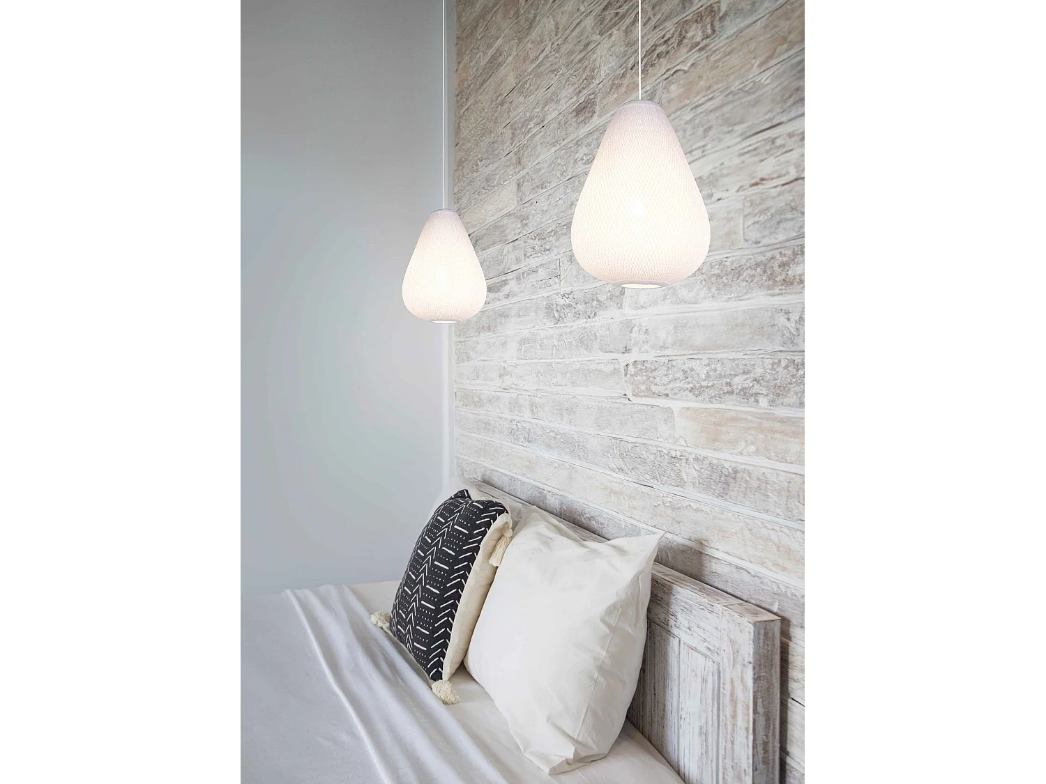 Lampada a sospensione, tessuto e metallo, bianco, D 35 cm, Janine