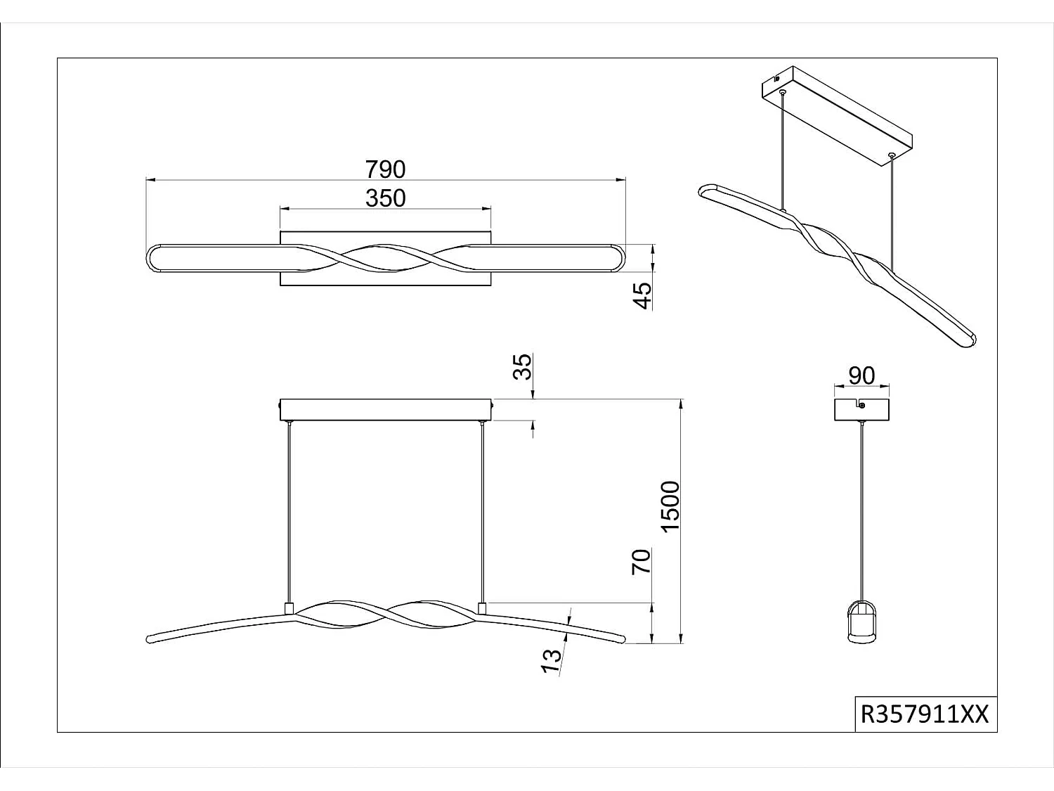 Lampada a sospensione LED, metallo, nero, L 80 cm, Ginko