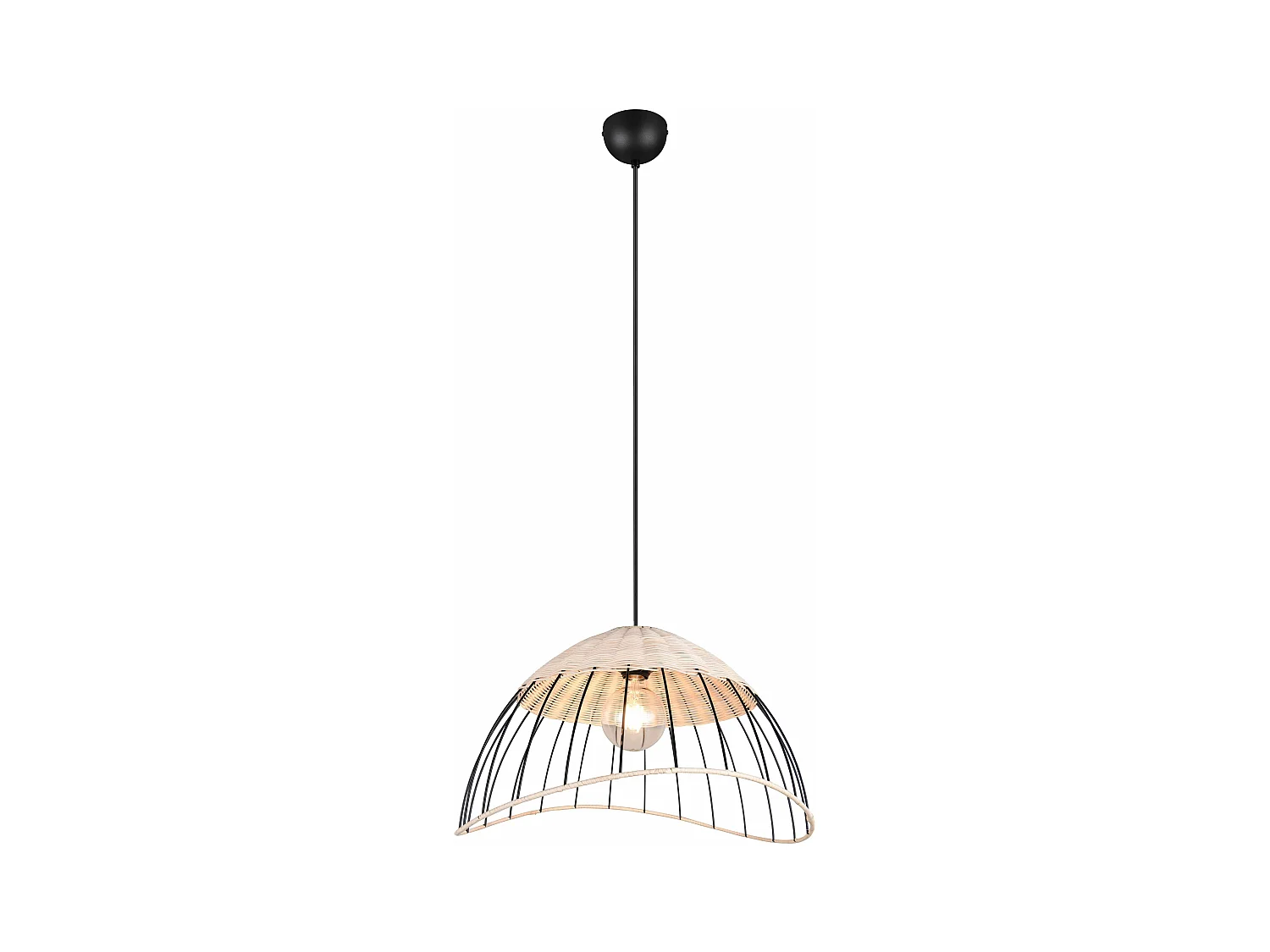 Lampada a sospensione, rattan e metallo, naturale e nero, D 48 cm, Sandrine