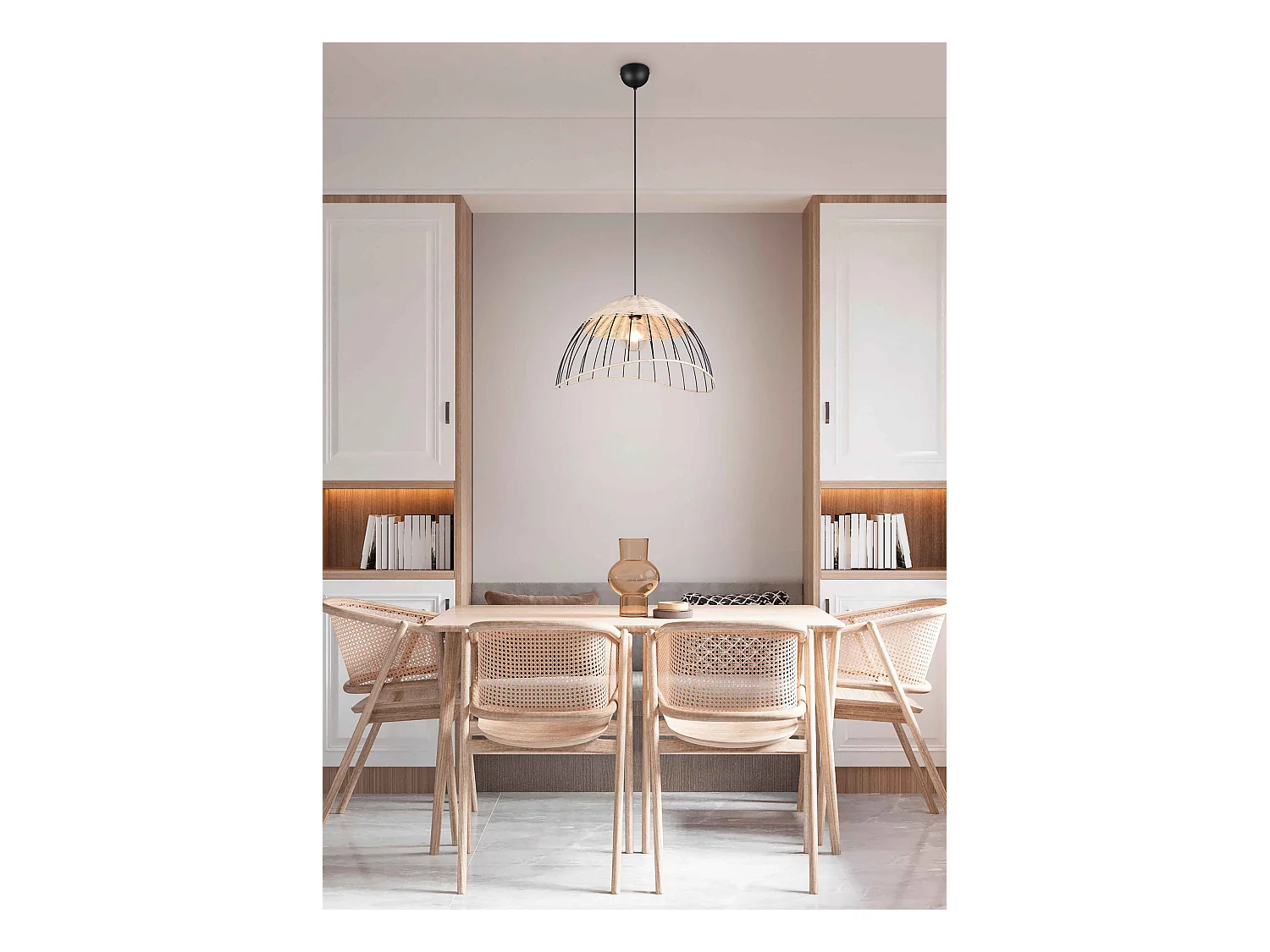 Lampada a sospensione, rattan e metallo, naturale e nero, D 48 cm, Sandrine