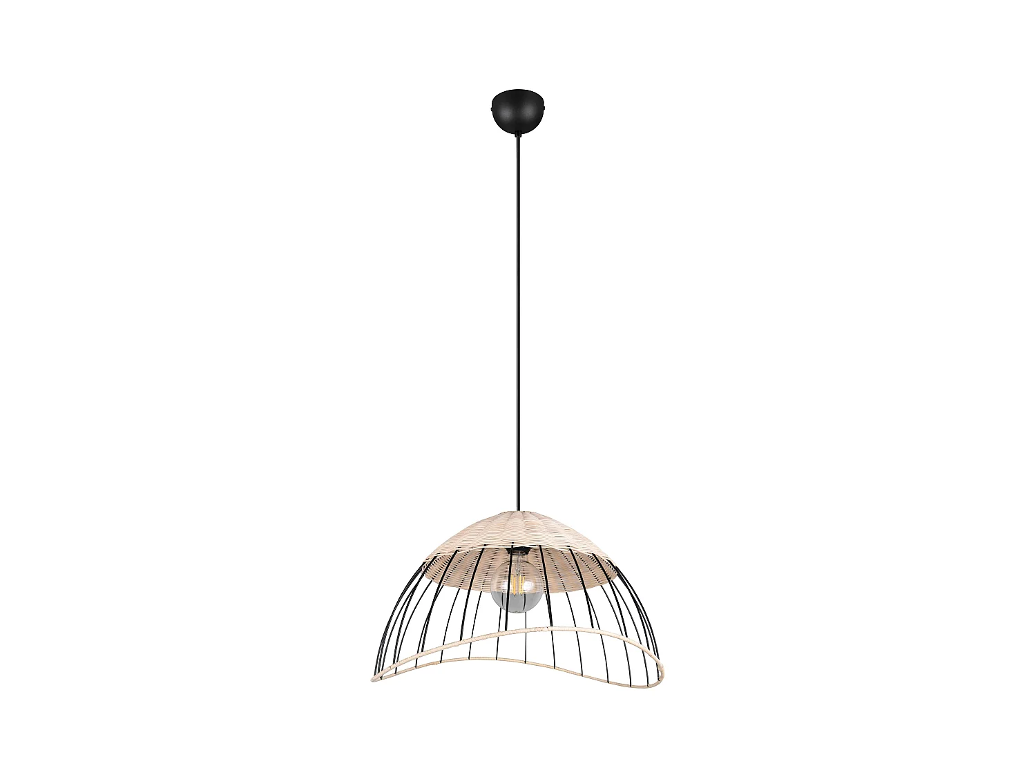 Lampada a sospensione, rattan e metallo, naturale e nero, D 48 cm, Sandrine
