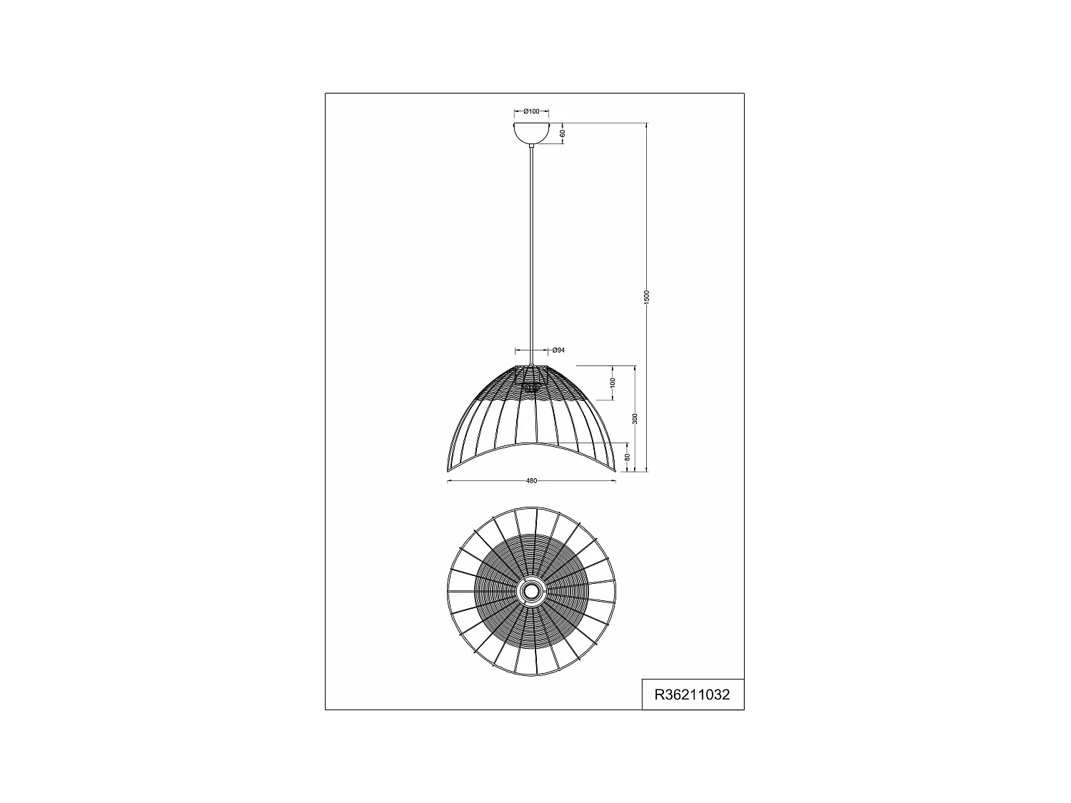 Lampada a sospensione, rattan e metallo, naturale e nero, D 48 cm, Sandrine