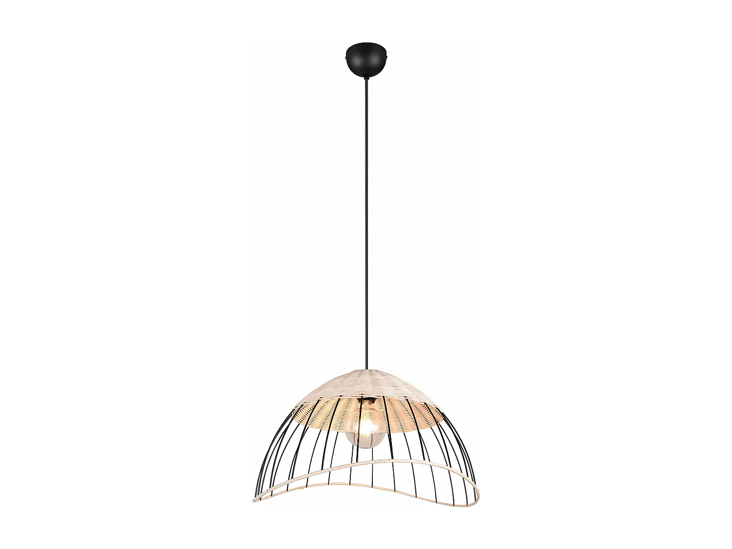 Lampada a sospensione, rattan e metallo, naturale e nero, D 48 cm, Sandrine