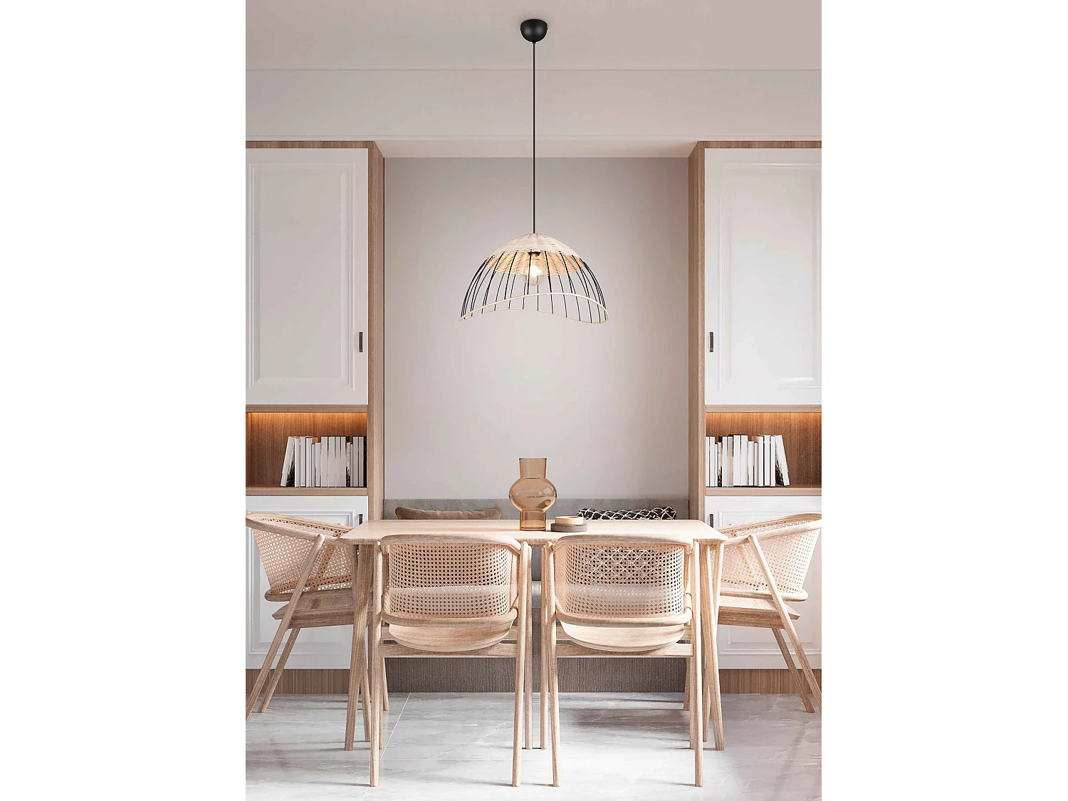 Lampada a sospensione, rattan e metallo, naturale e nero, D 48 cm, Sandrine