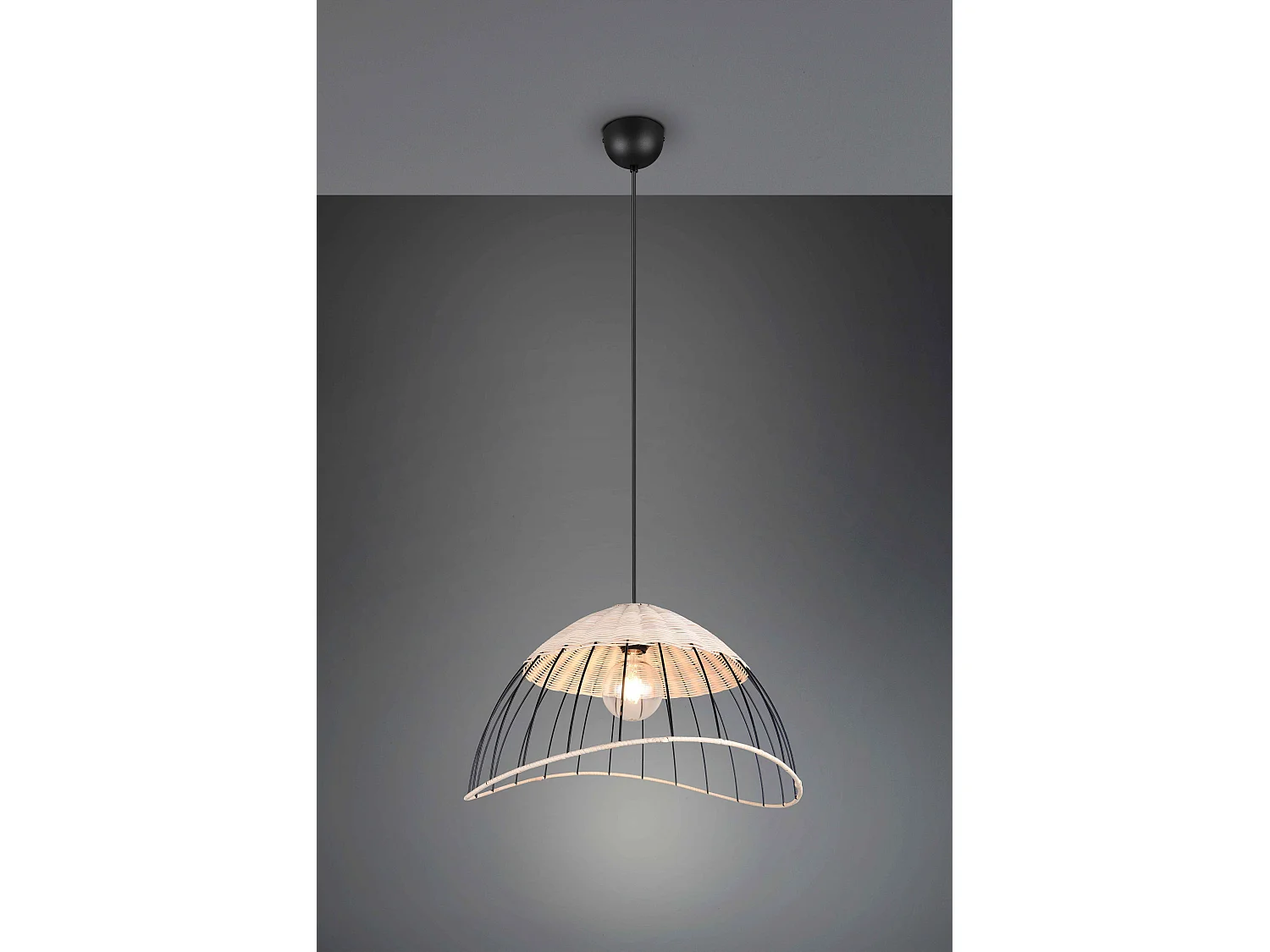 Lampada a sospensione, rattan e metallo, naturale e nero, D 48 cm, Sandrine