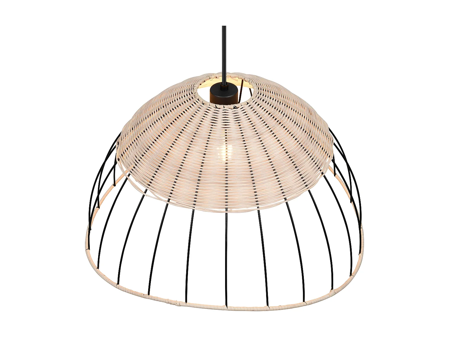 Lampada a sospensione, rattan e metallo, naturale e nero, D 48 cm, Sandrine