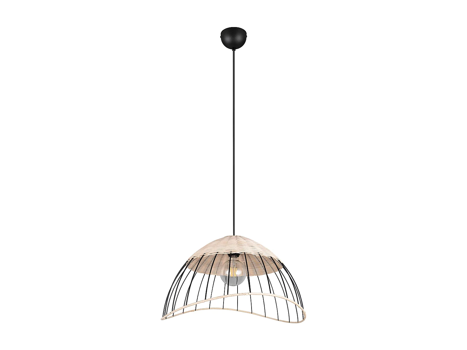 Lampada a sospensione, rattan e metallo, naturale e nero, D 48 cm, Sandrine