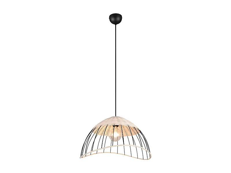 Lampada a sospensione, rattan e metallo, naturale e nero, D 48 cm, Sandrine
