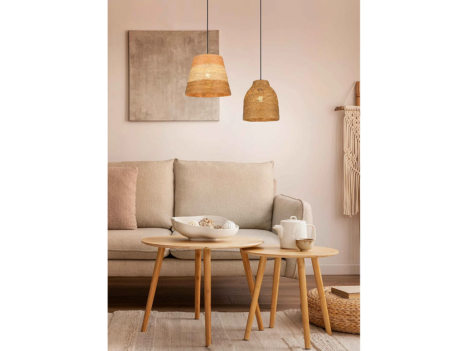 Lampada a sospensione, fibre naturali, D 25 cm, Joeline