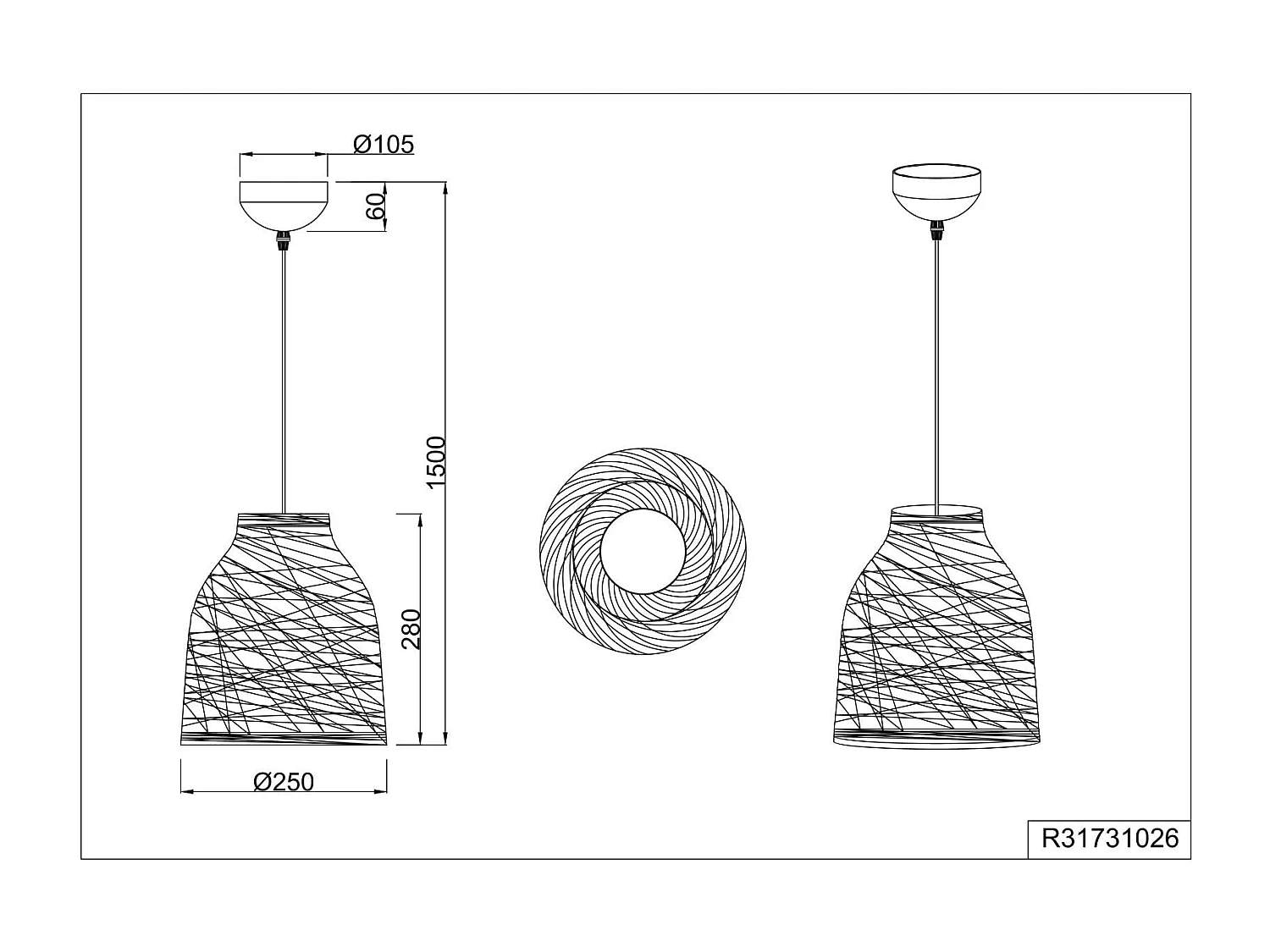 Lampada a sospensione, fibre naturali, D 25 cm, Joeline