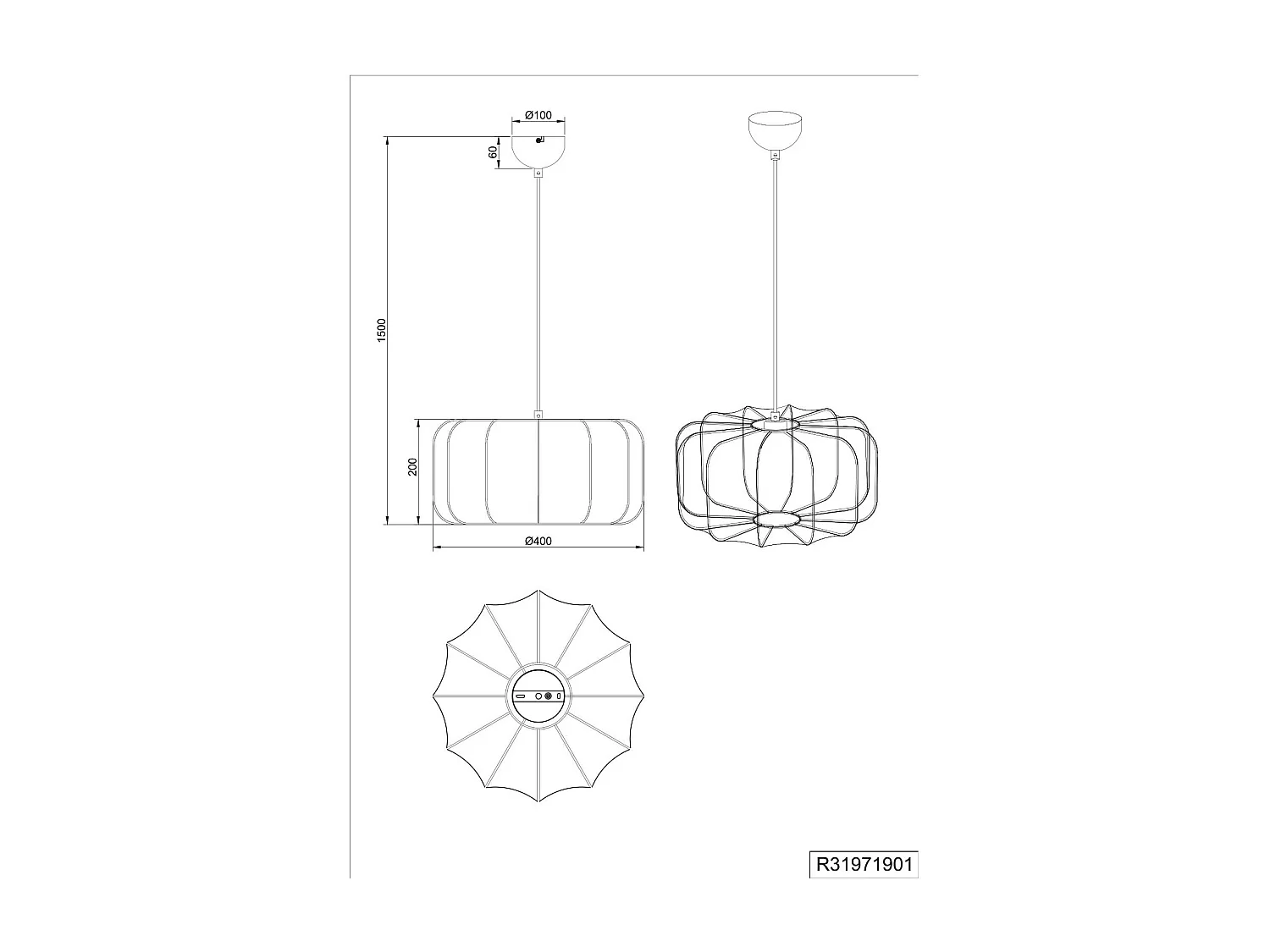 Lampada a sospensione, tessuto e metallo, bianco e nero, D 40 cm, Madeline