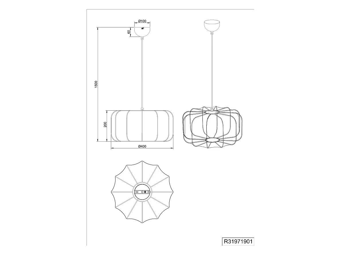Hanglamp MADELINE - 40x40x150 cm - Zwart