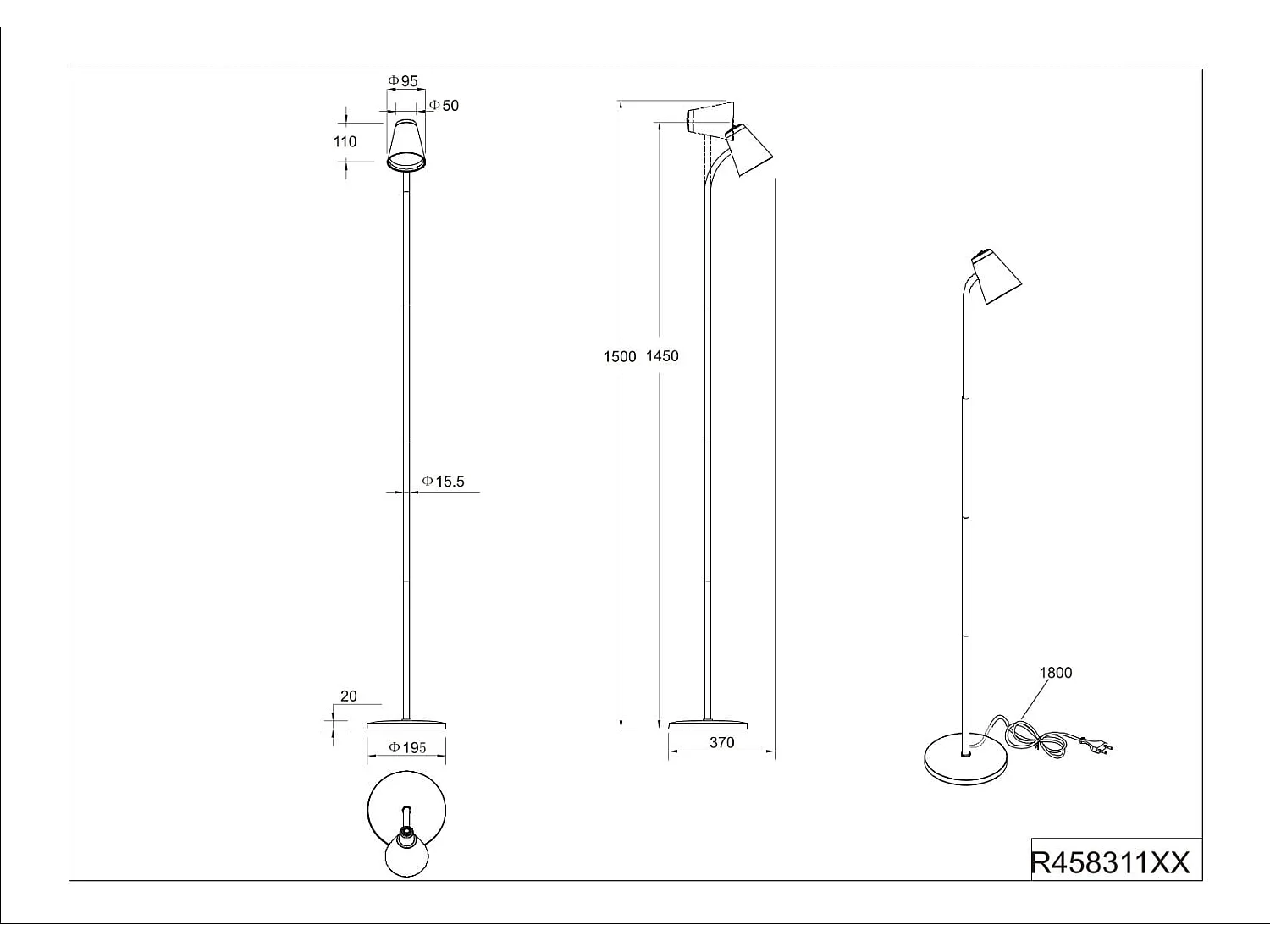Piantana LED, plastica, bianco, H 145 cm, Pongo