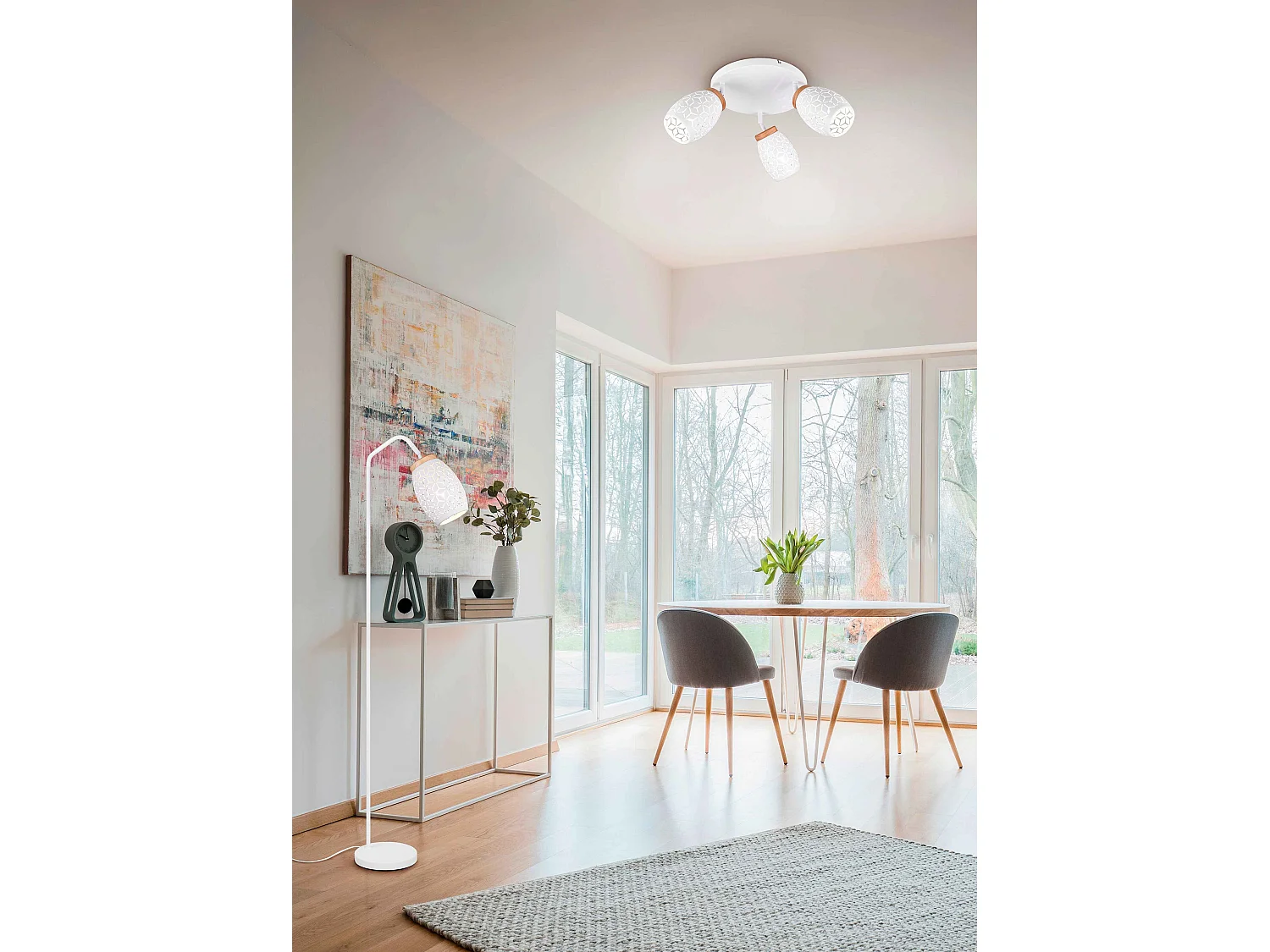 Piantana, metallo, bianco e legno, H 147 cm, Bidar