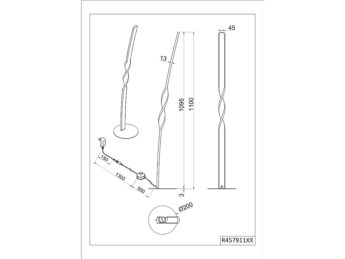 Piantana LED, metallo, bianco, H 110 cm, Ginko