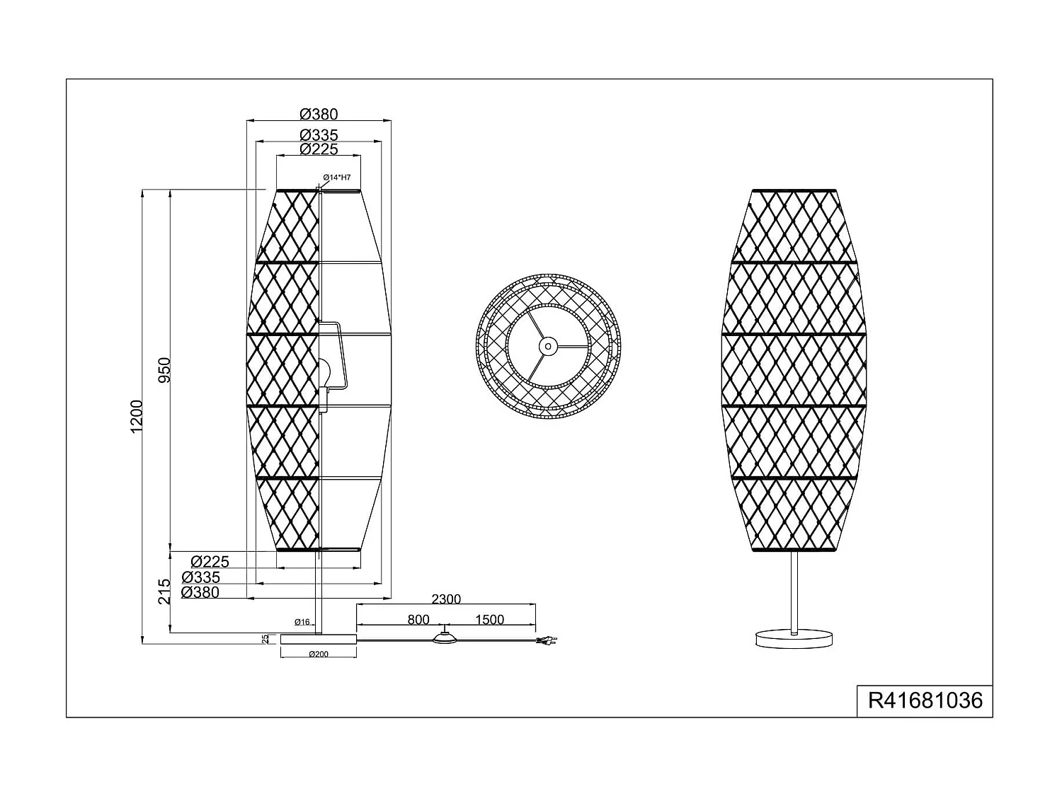 Piantana, canapa e metallo, naturale e nero, H 120 cm, Hive