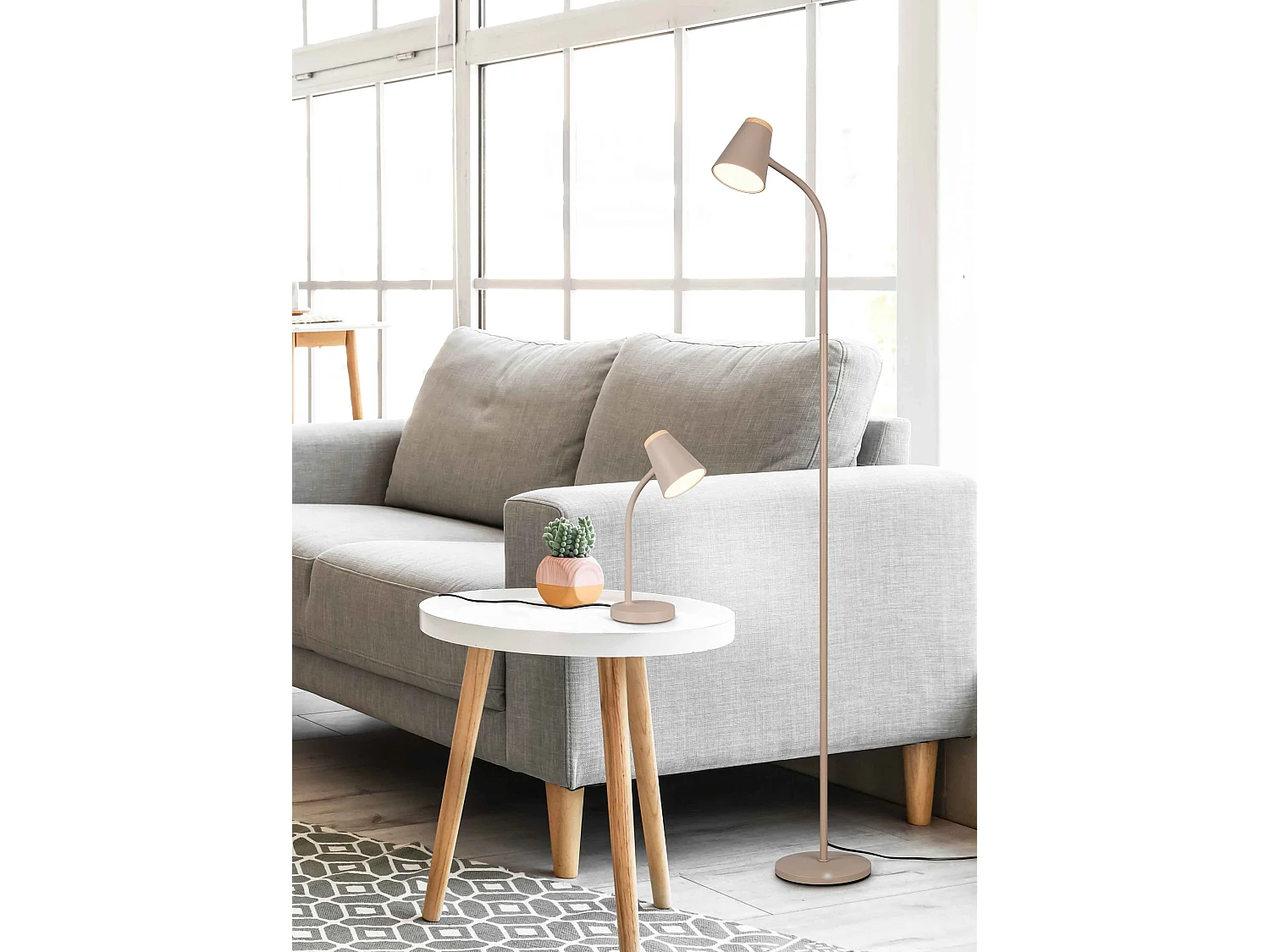 Piantana LED, plastica, beige, H 145 cm, Pongo