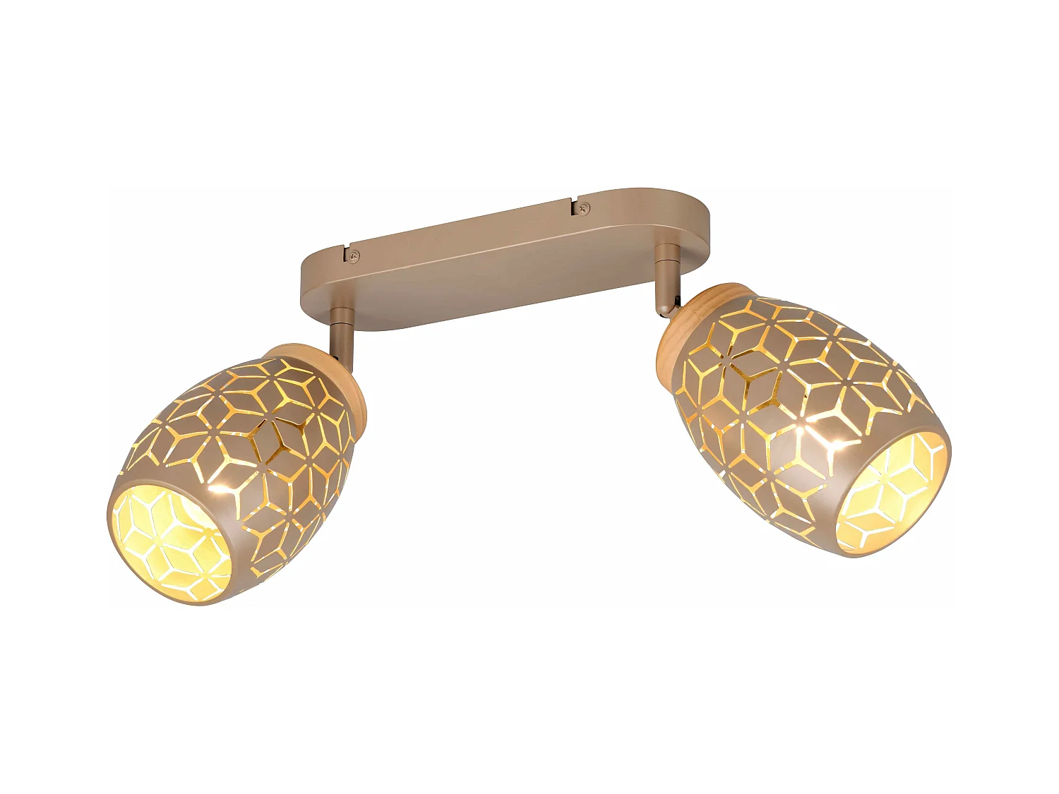 Barra 2 spots, metallo, caffè e legno, L 28 cm, Bidar