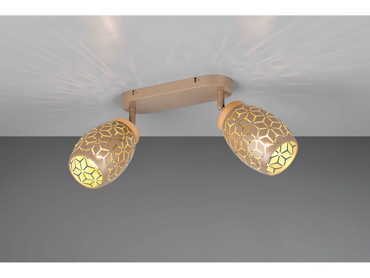 Barra 2 spots, metallo, caffè e legno, L 28 cm, Bidar