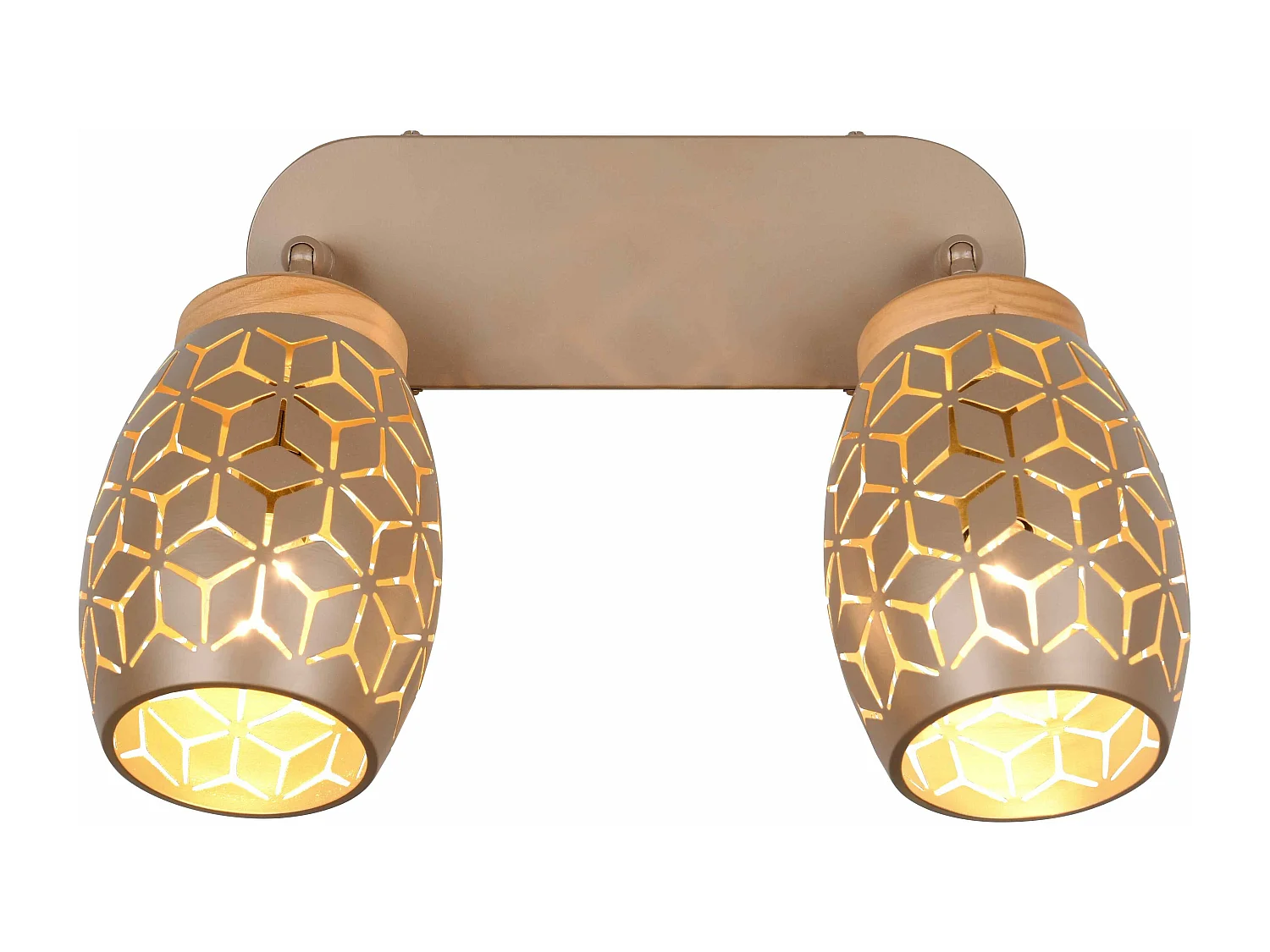 Barra 2 spots, metallo, caffè e legno, L 28 cm, Bidar