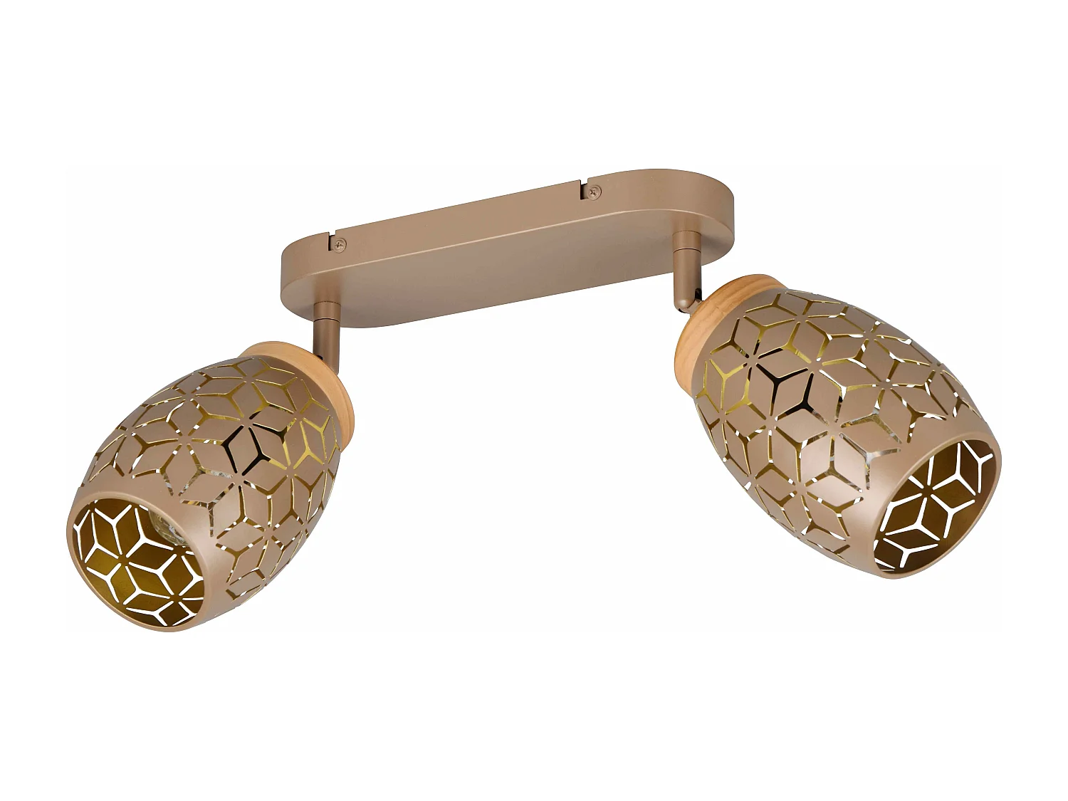 Barra 2 spots, metallo, caffè e legno, L 28 cm, Bidar